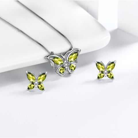 Schmetterlings-Schmuckset, Geburtsstein, August, Peridot, für Damen und Mädchen, Geburtstagsgeschenk