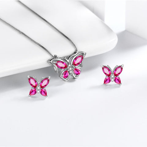 Set di gioielli con farfalla, pietra portafortuna di luglio, rubino, regalo di compleanno per ragazze e donne