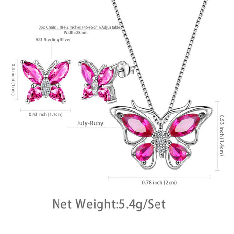 Set di gioielli con farfalla, pietra portafortuna di luglio, rubino, regalo di compleanno per ragazze e donne