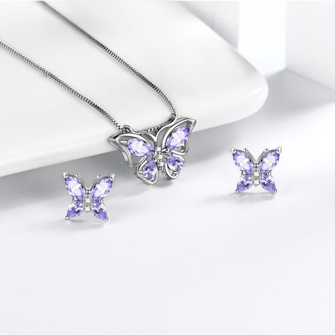 Schmetterlings-Schmuckset, Geburtsstein, Juni, Alexandrit, für Damen und Mädchen, Geburtstagsgeschenk