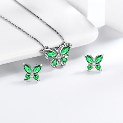 Set di gioielli con farfalla, pietra portafortuna, smeraldo di maggio, regalo di compleanno per ragazze e donne
