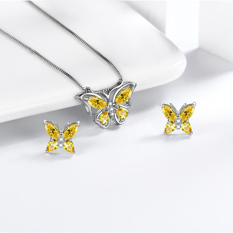 Schmetterlings-Schmuckset, Geburtsstein, November, Citrin, für Damen und Mädchen, Geburtstagsgeschenk