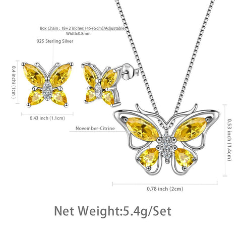 Schmetterlings-Schmuckset, Geburtsstein, November, Citrin, für Damen und Mädchen, Geburtstagsgeschenk