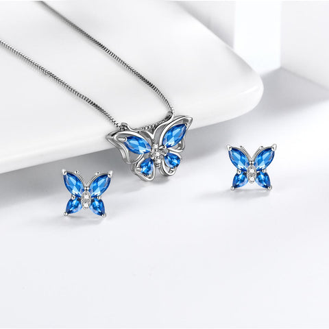 Schmetterlings-Schmuckset, Geburtsstein, September, Saphir, für Damen und Mädchen, Geburtstagsgeschenk