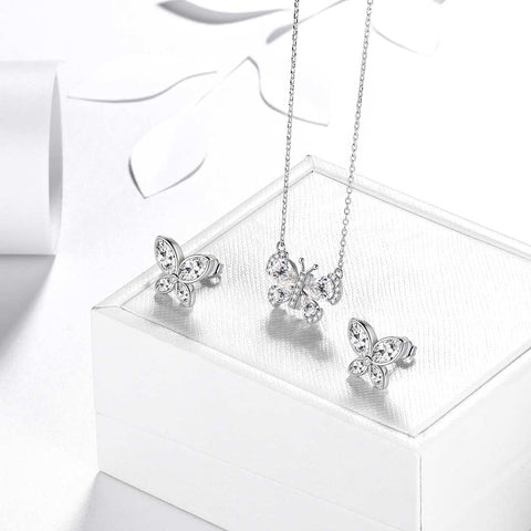 Schmetterlings-Geburtsstein-Diamant-Schmuckset für April, 3-teilig, für Damen und Mädchen, Geburtstagsgeschenk