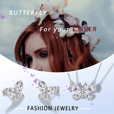 Schmetterlings-Geburtsstein-Diamant-Schmuckset für April, 3-teilig, für Damen und Mädchen, Geburtstagsgeschenk