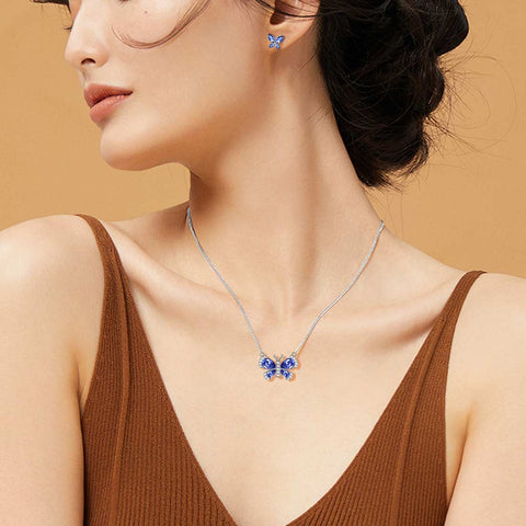 Set di gioielli con tanzanite di dicembre con pietra portafortuna a forma di farfalla, 3 pezzi, regalo di compleanno per donne e ragazze