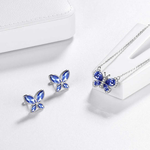 Set di gioielli con tanzanite di dicembre con pietra portafortuna a forma di farfalla, 3 pezzi, regalo di compleanno per donne e ragazze