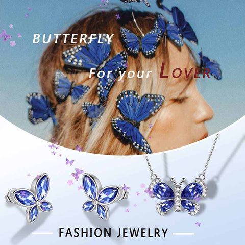 Set di gioielli con tanzanite di dicembre con pietra portafortuna a forma di farfalla, 3 pezzi, regalo di compleanno per donne e ragazze