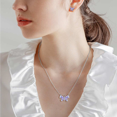 Set di gioielli con alessandrite di giugno con pietra portafortuna a forma di farfalla, regalo di compleanno per ragazze da donna, 3 pezzi