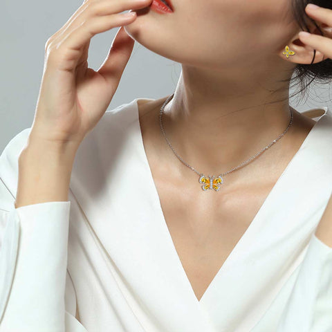 Set di gioielli in citrino di novembre con pietra portafortuna a forma di farfalla, regalo di compleanno per ragazze da donna, 3 pezzi