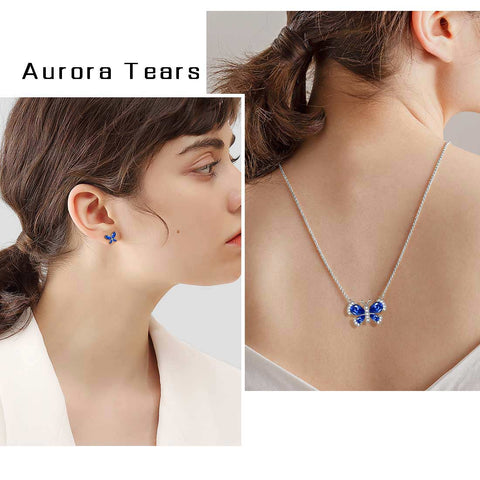 Set di gioielli in zaffiro di settembre con pietre portafortuna a forma di farfalla, regalo di compleanno per ragazze da donna, 3 pezzi