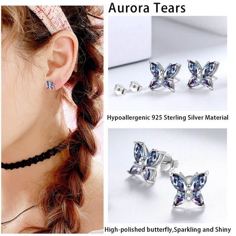 Schmetterling Regenbogen Mystic Topas Ohrstecker Damen Mädchen Schmuck Geschenk Sterling Silber