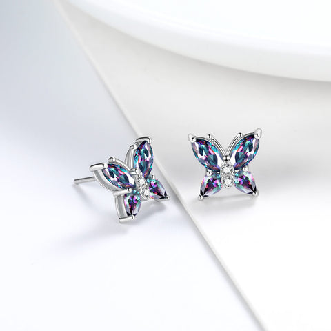 Schmetterling Regenbogen Mystic Topas Ohrstecker Damen Mädchen Schmuck Geschenk Sterling Silber