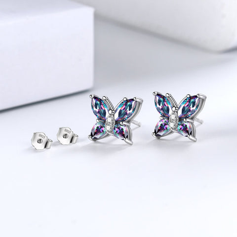 Schmetterling Regenbogen Mystic Topas Ohrstecker Damen Mädchen Schmuck Geschenk Sterling Silber