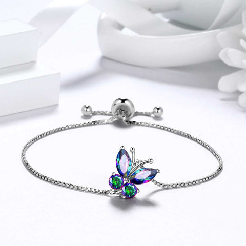 Schmetterling Regenbogen Mystic Topas Armband Damen Mädchen Schmuck Geschenk Sterling Silber