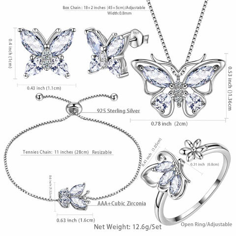 Set di gioielli con diamanti di aprile con pietra portafortuna a forma di farfalla, regalo di compleanno per ragazze da 5 pezzi