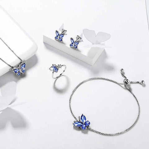 Ensemble de bijoux en Tanzanite avec pierre de naissance papillon, 5 pièces, cadeau d'anniversaire pour femmes et filles