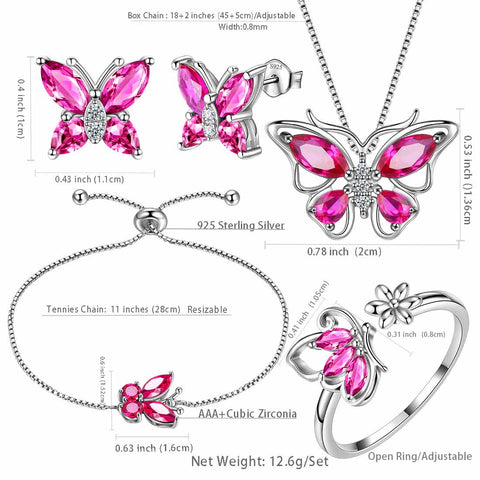 Schmetterlings-Geburtsstein-July-Rubin-Schmuckset, 5-teiliges Damen- und Mädchen-Geburtstagsgeschenk