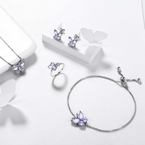 Schmetterlings-Geburtsstein-Juni-Alexandrit-Schmuckset, 5-teiliges Damen- und Mädchen-Geburtstagsgeschenk