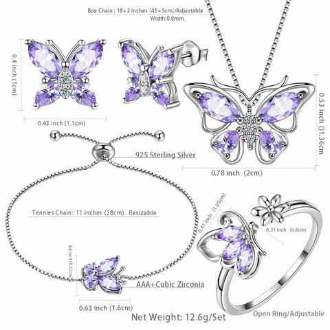 Schmetterlings-Geburtsstein-Juni-Alexandrit-Schmuckset, 5-teiliges Damen- und Mädchen-Geburtstagsgeschenk