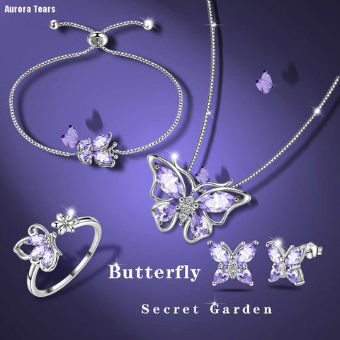 Schmetterlings-Geburtsstein-Juni-Alexandrit-Schmuckset, 5-teiliges Damen- und Mädchen-Geburtstagsgeschenk