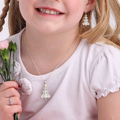 Women Christmas Tree Pendant Necklace Dangle Earrings Hoops Jewelry Set Christmas Gifts Xmas for Girls Daughter