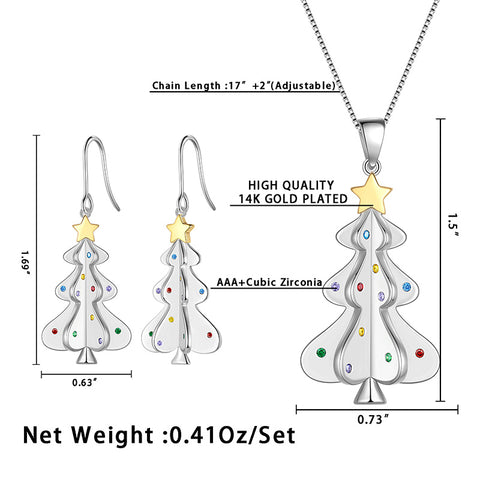 Women Christmas Tree Pendant Necklace Dangle Earrings Hoops Jewelry Set Christmas Gifts Xmas for Girls Daughter
