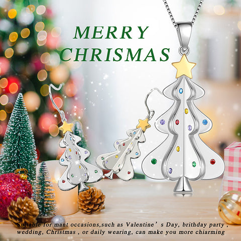 Women Christmas Tree Pendant Necklace Dangle Earrings Hoops Jewelry Set Christmas Gifts Xmas for Girls Daughter