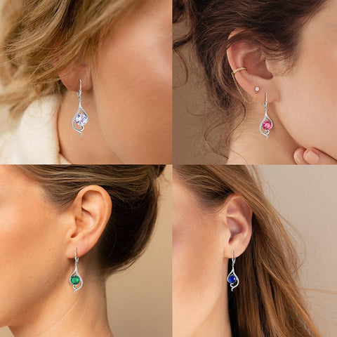 Women Dangle Earrings Birthstone Jewelry Tail Hanging Drop Earrings Leverback Birthday Gifts 925 Sterling Silver