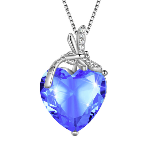 Collar con colgante de corazón de libélula para mujer, piedra natal, regalo de cumpleaños para niña, plata de ley 925
