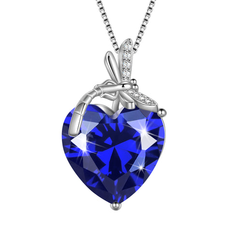 Collar con colgante de corazón de libélula para mujer, piedra natal, regalo de cumpleaños para niña, plata de ley 925