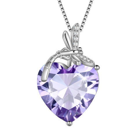 Collar con colgante de corazón de libélula para mujer, piedra natal, regalo de cumpleaños para niña, plata de ley 925
