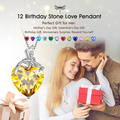Collar con colgante de corazón de libélula para mujer, piedra natal, regalo de cumpleaños para niña, plata de ley 925