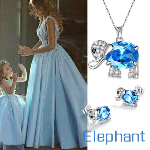 Set di gioielli in acquamarina marzo con pietra portafortuna di elefante, regalo di compleanno per ragazze da donna, 3 pezzi