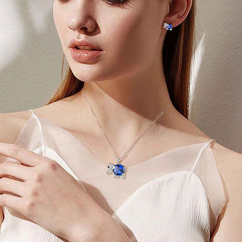 Elephant Birthstone September Sapphire Jewelry Set 3PCS Women Girls Birthday Gift