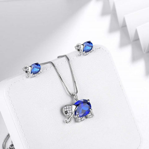 Elephant Birthstone September Sapphire Jewelry Set 3PCS Women Girls Birthday Gift