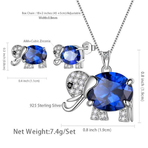 Elephant Birthstone September Sapphire Jewelry Set 3PCS Women Girls Birthday Gift