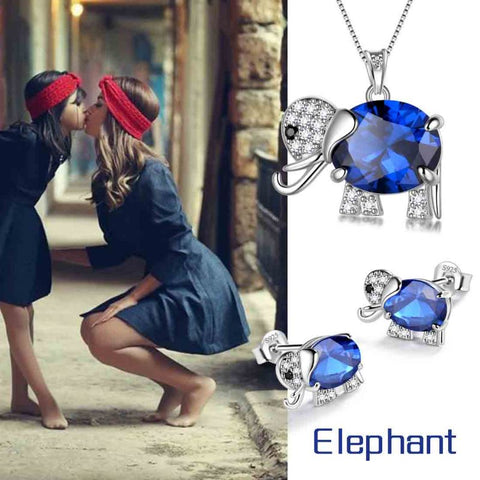 Elephant Birthstone September Sapphire Jewelry Set 3PCS Women Girls Birthday Gift
