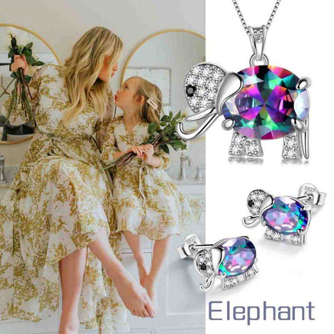 Elefante arco iris místico topacio conjunto de joyas 3 piezas mujeres niñas regalo de cumpleaños