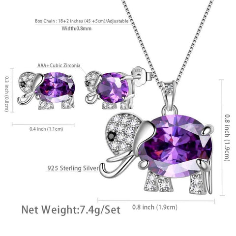 Set di gioielli con ametista di febbraio e pietra portafortuna di elefante, regalo di compleanno per ragazze da donna, 3 pezzi