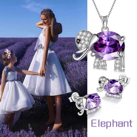 Set di gioielli con ametista di febbraio e pietra portafortuna di elefante, regalo di compleanno per ragazze da donna, 3 pezzi