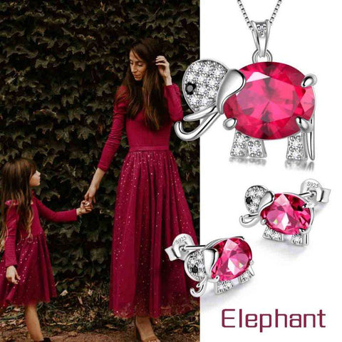 Elephant Birthstone July Ruby Jewelry Set 3PCS Women Girls Birthday Gift