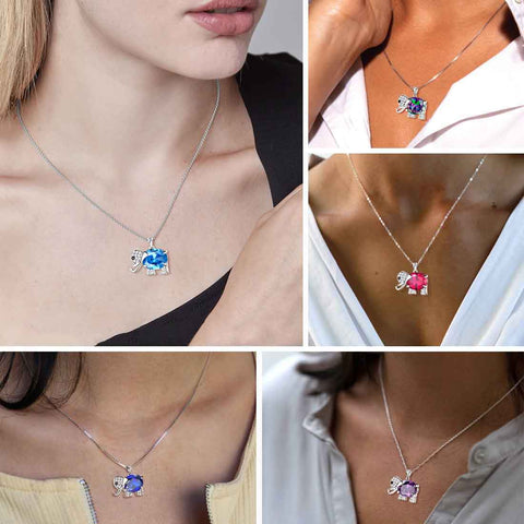 Collier éléphant avec pierre de naissance, pendentif, bijoux pour femmes, cadeaux, argent Sterling 925