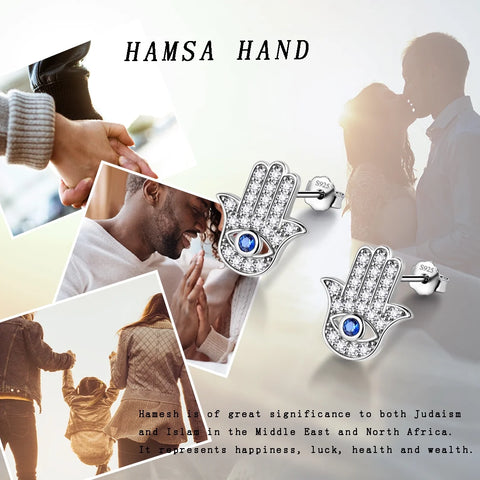 Boucles d'oreilles bleues contre le mauvais œil pour femmes et filles, bijoux de Protection Hamsa main de Fatima en argent Sterling 925