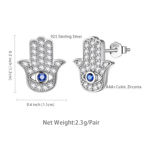 Boucles d'oreilles bleues contre le mauvais œil pour femmes et filles, bijoux de Protection Hamsa main de Fatima en argent Sterling 925