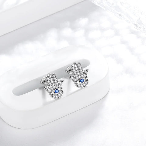 Boucles d'oreilles bleues contre le mauvais œil pour femmes et filles, bijoux de Protection Hamsa main de Fatima en argent Sterling 925
