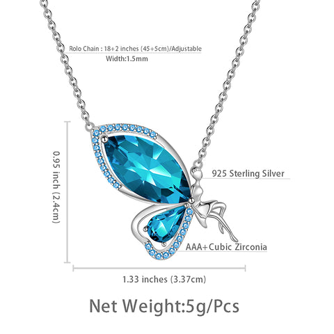 Papillon Fée Collier Femmes Pierre De Naissance Collier 925 En Argent Sterling Pendentif Bijoux Cadeaux D'anniversaire