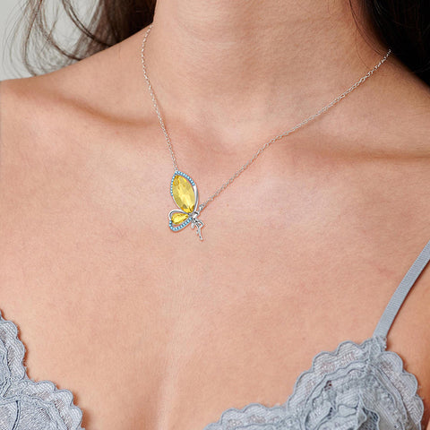 Women Fairy Butterfly Necklace Birthstone Pendant Jewelry Birthday Gifts 925 Sterling Silver