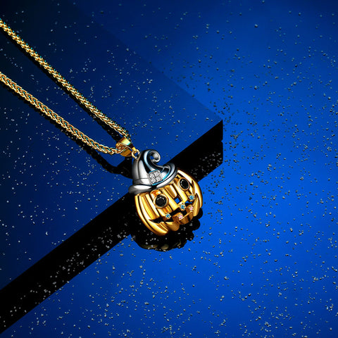 Collier pendentif citrouille d'halloween pour femmes, bijoux chapeau de sorcière fantôme